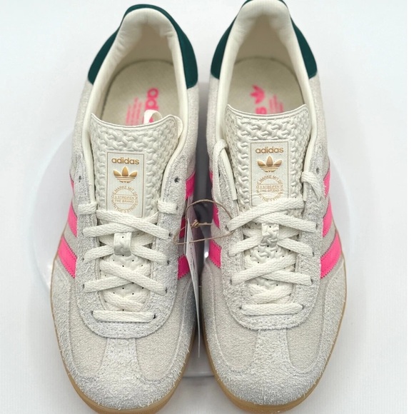 Women's Adidas Gazelle Indoor Shoes - Off White Beige Lucid Pink JQ1096 - Picture 9 of 12